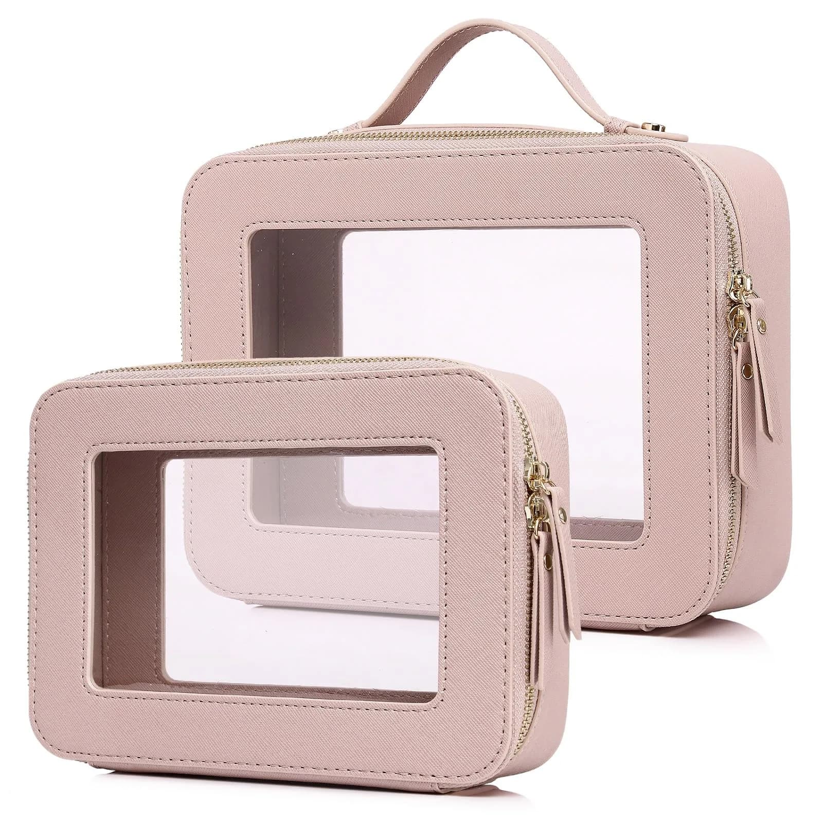 Pinkmik Clear Makeup Bag Set - Pink, Medium & Large Sizes | TSA Approved Travel Cosmetic Cases - main product image