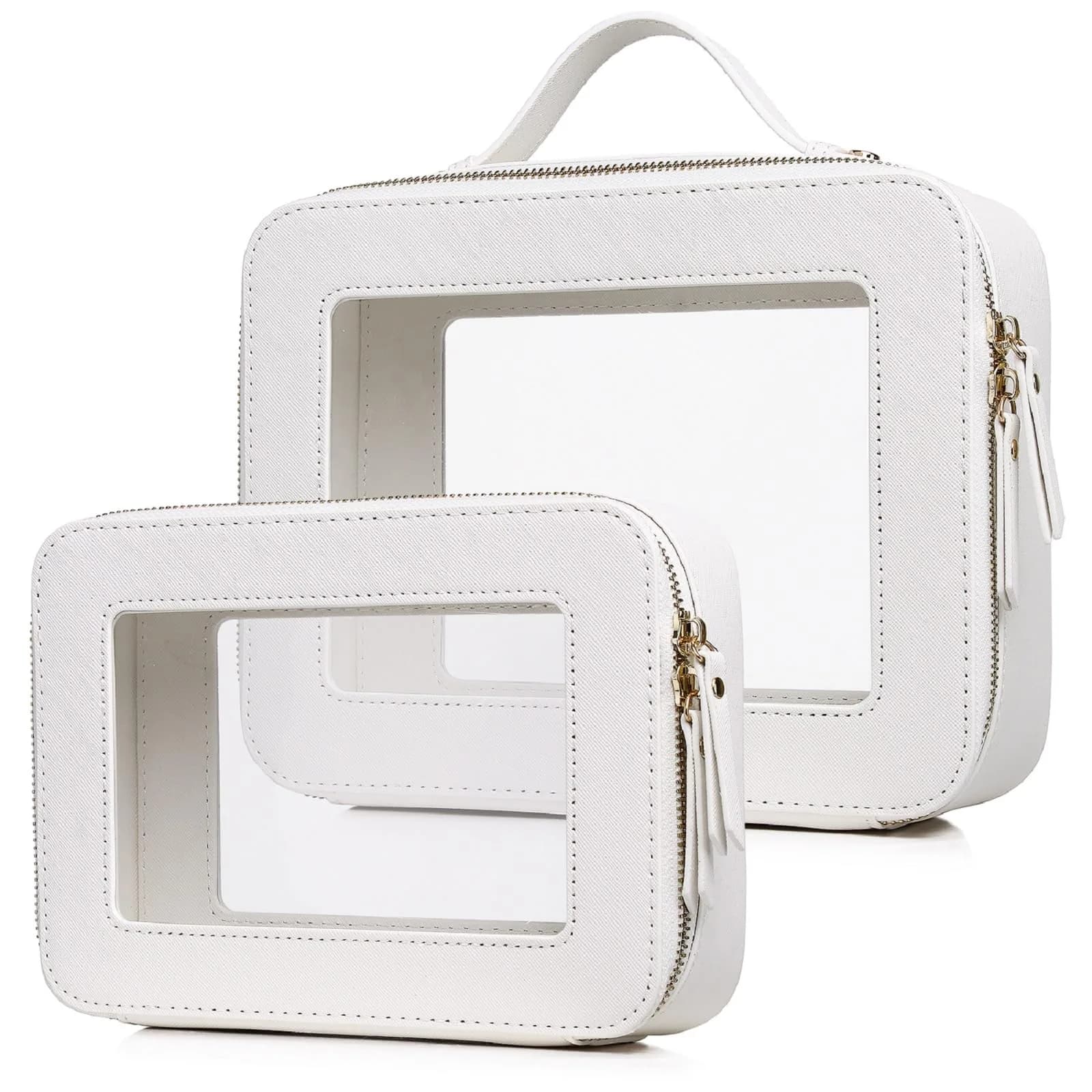 Pinkmik White Clear Makeup Bag Set (Medium & Large) | TSA Approved Travel Cosmetic Case - main product image
