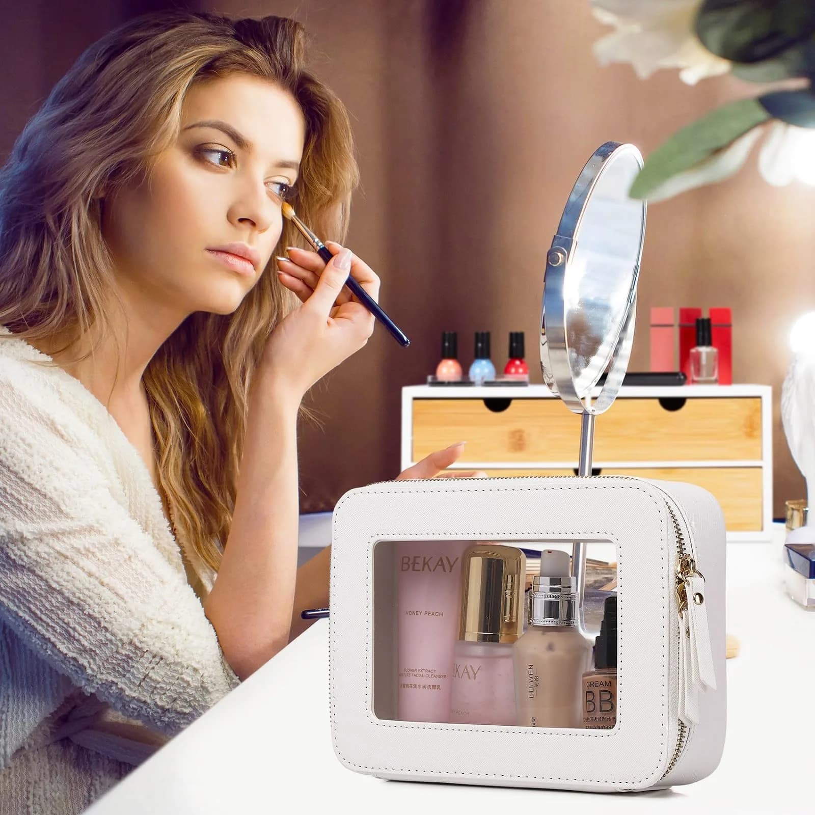 Pinkmik White Clear Makeup Bag Set (Medium & Large) | TSA Approved Travel Cosmetic Case - view 2