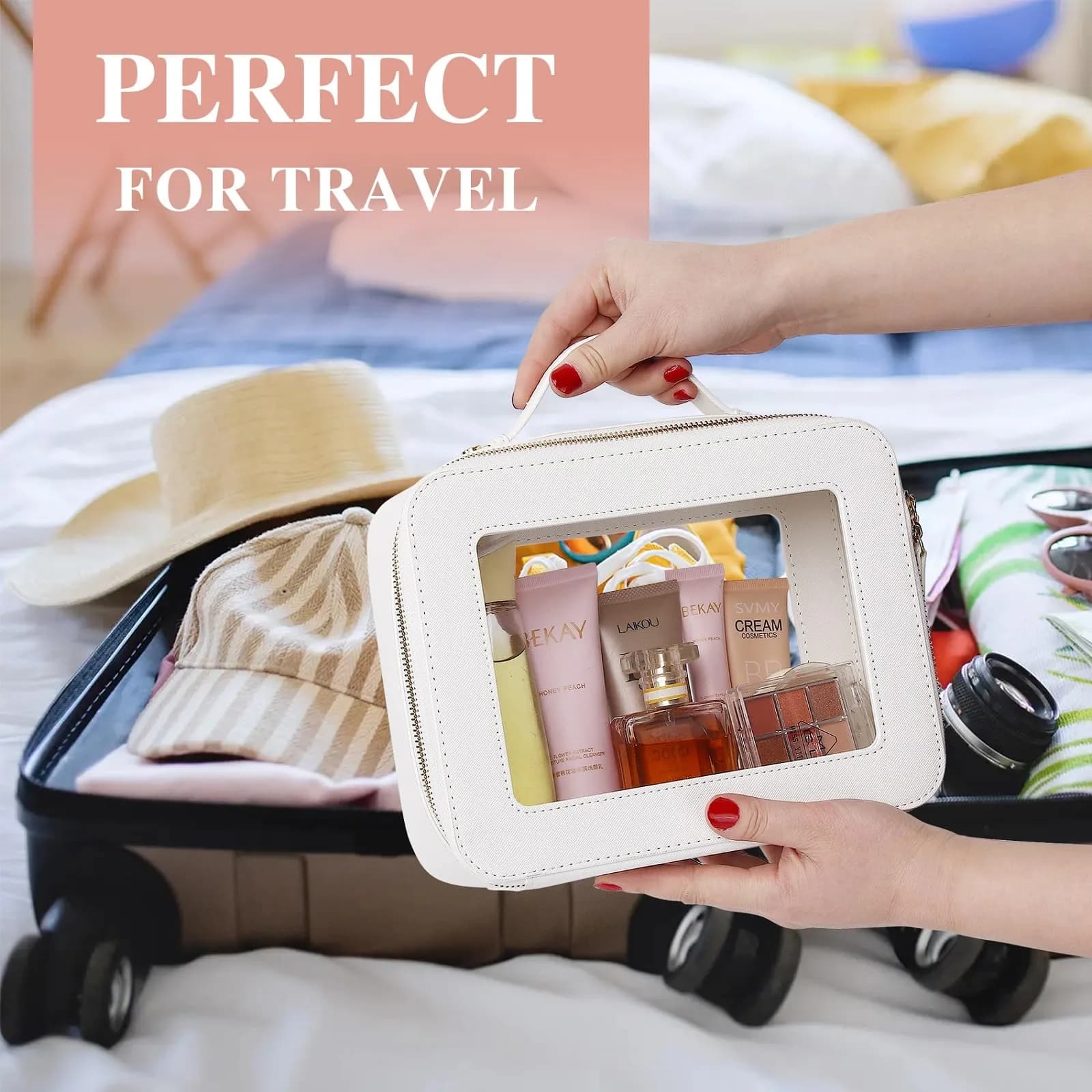 Pinkmik White Clear Makeup Bag Set (Medium & Large) | TSA Approved Travel Cosmetic Case - view 3