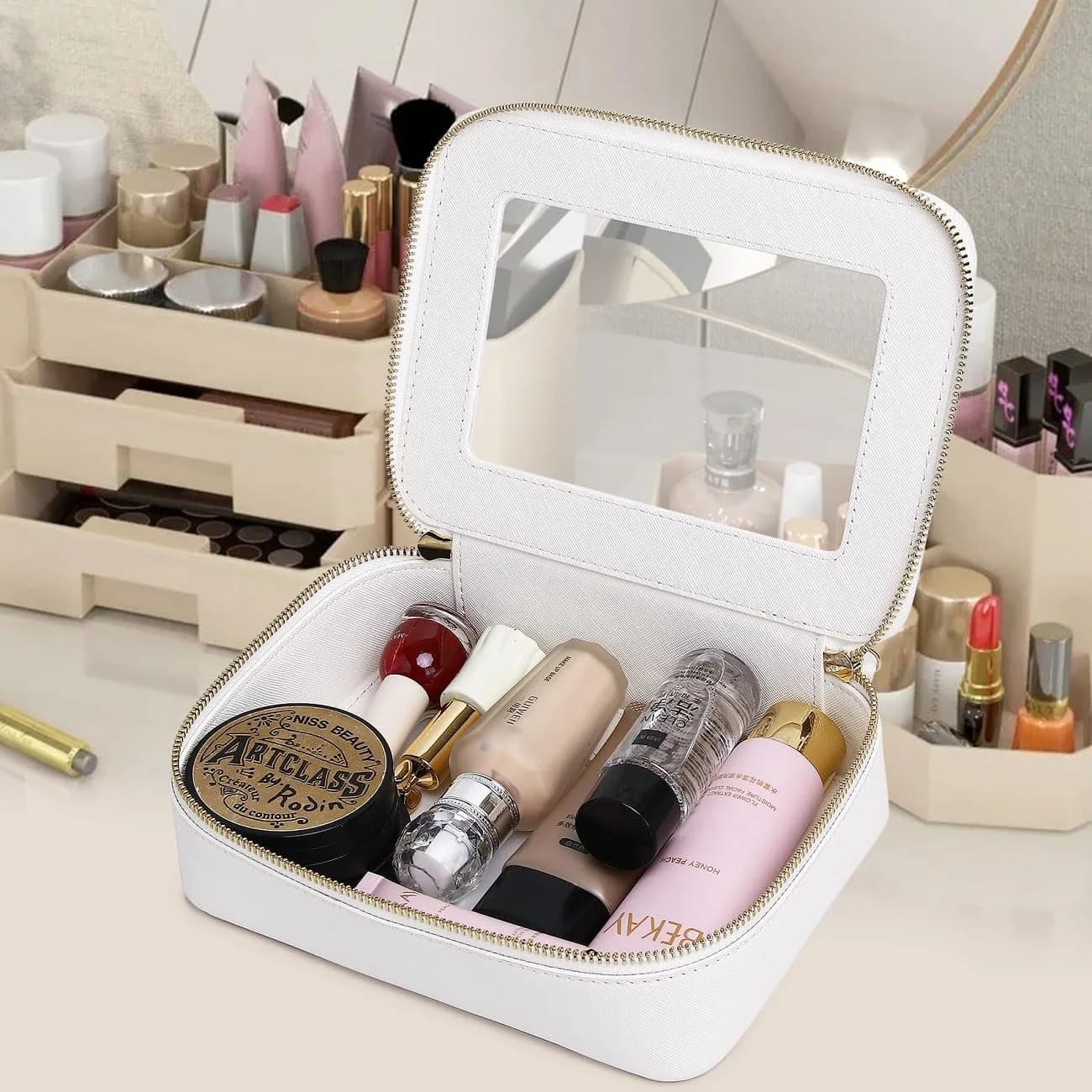 Pinkmik D/White Clear Makeup Bag - Medium Size | TSA Approved Travel Cosmetic Case - view 4