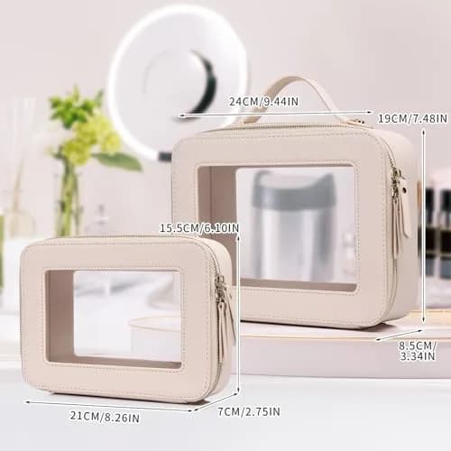 Pinkmik Clear Makeup Bag Set, Medium & Large Beige | TSA Approved & Waterproof Travel Cosmetic Case thumbnail 4