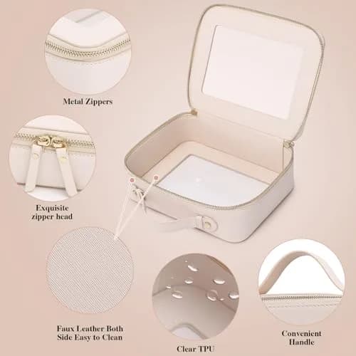 Pinkmik Clear Makeup Bag Set, Medium & Large Beige | TSA Approved & Waterproof Travel Cosmetic Case thumbnail 6