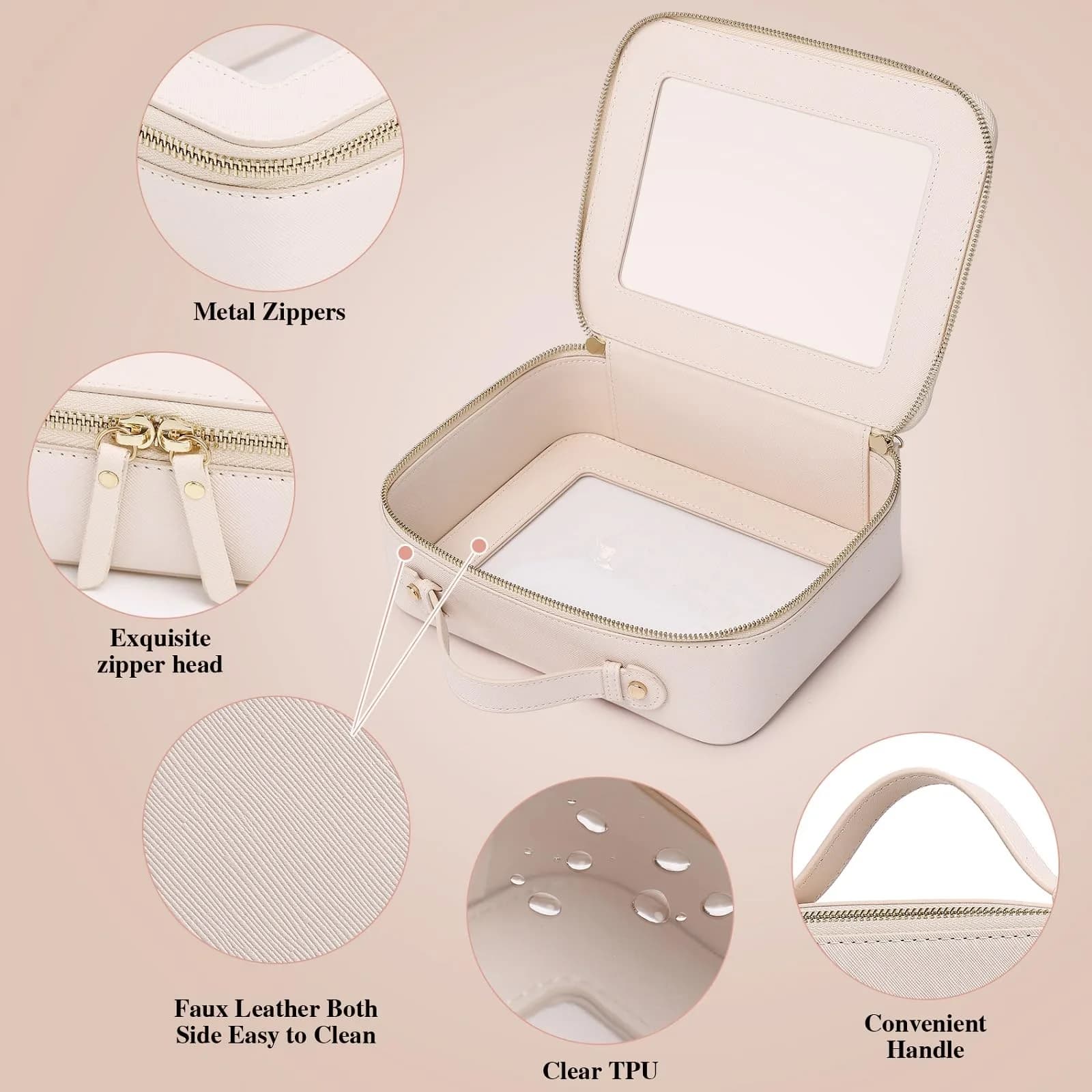 Pinkmik Clear Makeup Bag Set, Medium & Large Beige | TSA Approved & Waterproof Travel Cosmetic Case - view 6