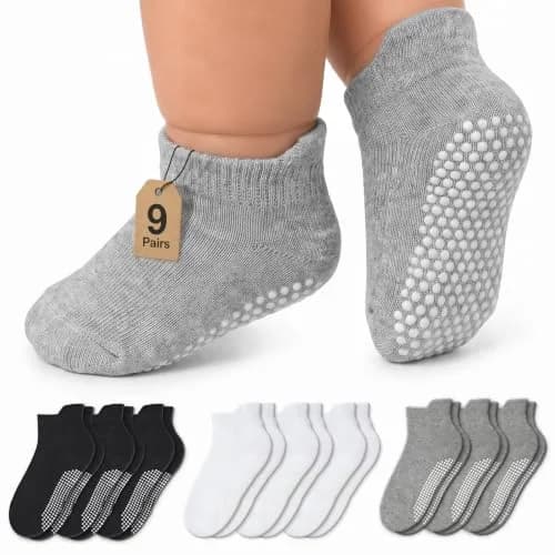 Infinno Baby Non Slip Ankle Socks 9 Pairs | Toddler Grip Socks for Infants & Kids thumbnail 1