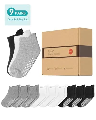 Infinno Baby Non Slip Ankle Socks 9 Pairs | Toddler Grip Socks for Infants & Kids thumbnail 5