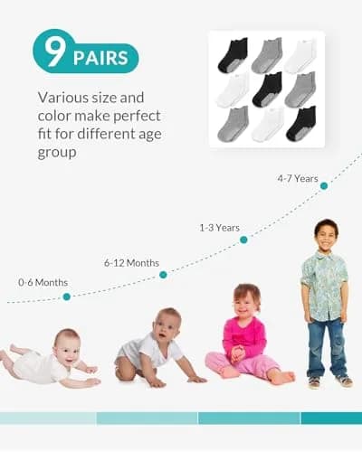 Infinno Baby Non Slip Ankle Socks 9 Pairs | Toddler Grip Socks for Infants & Kids thumbnail 6