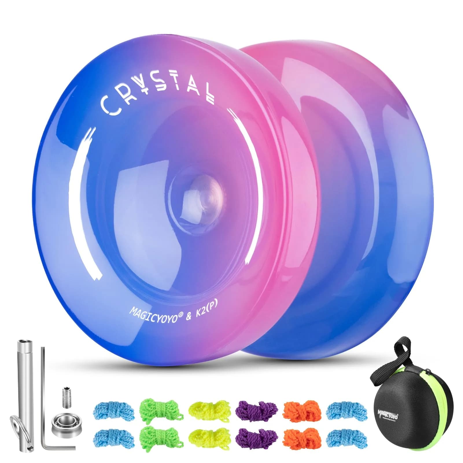MAGICYOYO K2 Crystal Responsive Yoyo for Kids 8-12, Beginner Yo-yo with Dual Modes & Accessories (Blue Pink Gradient) — Blue Pink