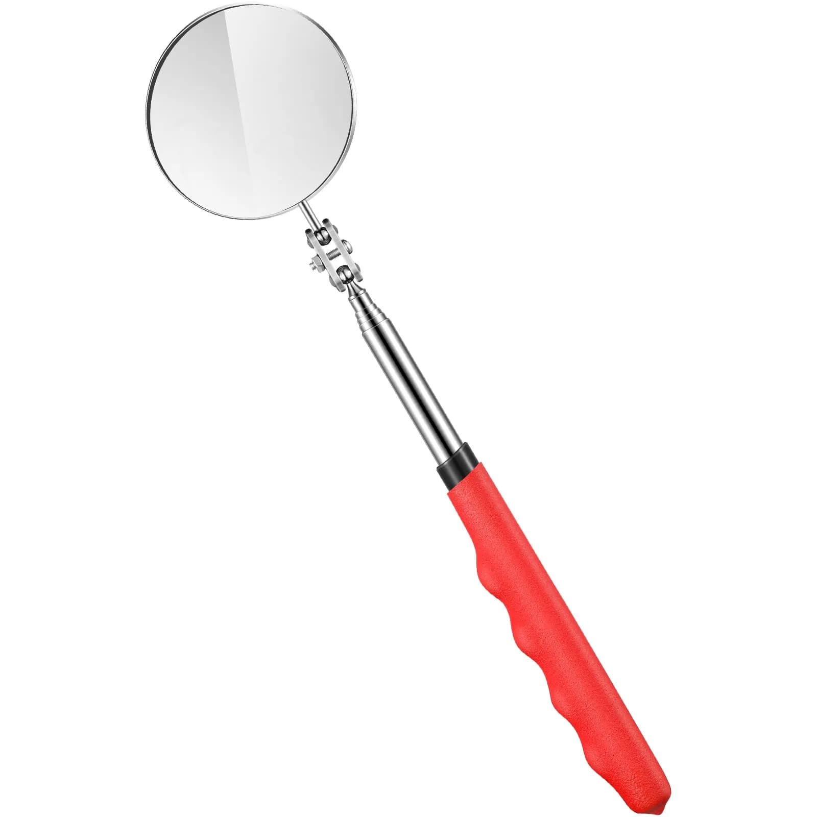 Copkim Telescoping Inspection Mirror for Mechanics,Red,Round | Adjustable Handle, 50mm Diameter, Durable Metal & Glass
