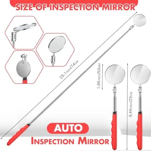 Copkim Telescoping Inspection Mirror for Mechanics,Red,Round | Adjustable Handle, 50mm Diameter, Durable Metal & Glass thumbnail 2