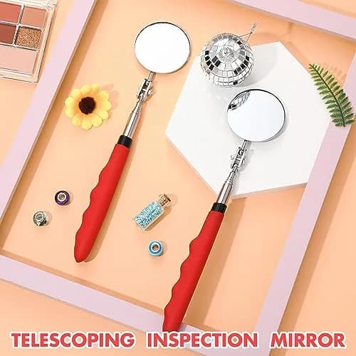 Copkim Telescoping Inspection Mirror for Mechanics,Red,Round | Adjustable Handle, 50mm Diameter, Durable Metal & Glass thumbnail 4