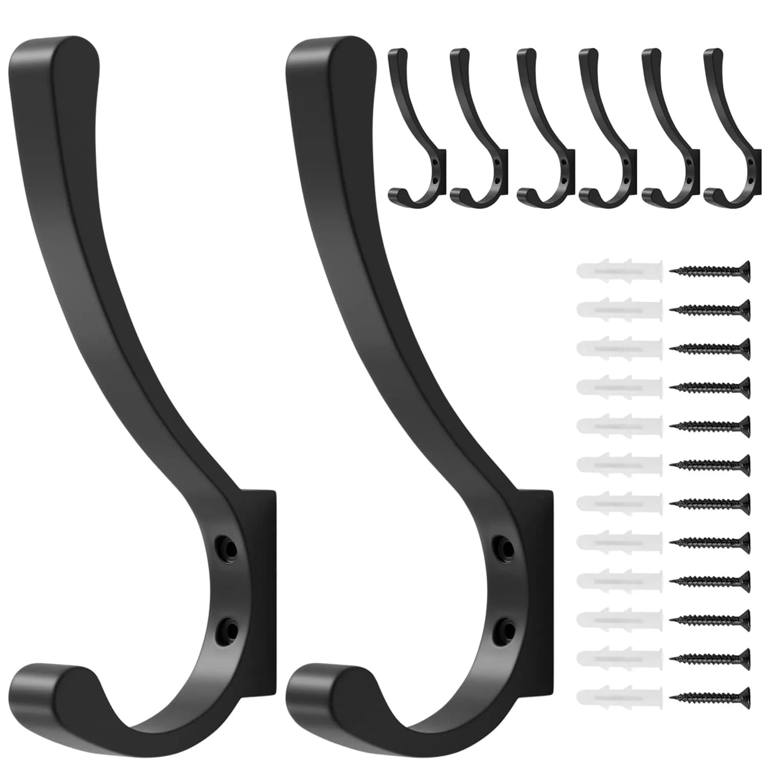 saffruff Heavy Duty Wall Mounted Coat Hooks 8 Pack | Supports 30 lbs, Rustproof Aluminum, Easy Install