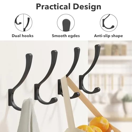 saffruff Heavy Duty Wall Mounted Coat Hooks 8 Pack | Supports 30 lbs, Rustproof Aluminum, Easy Install thumbnail 4