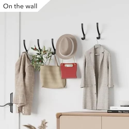 saffruff Heavy Duty Wall Mounted Coat Hooks 8 Pack | Supports 30 lbs, Rustproof Aluminum, Easy Install thumbnail 5