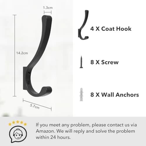 saffruff Heavy Duty Wall Mounted Coat Hooks 8 Pack | Supports 30 lbs, Rustproof Aluminum, Easy Install thumbnail 8