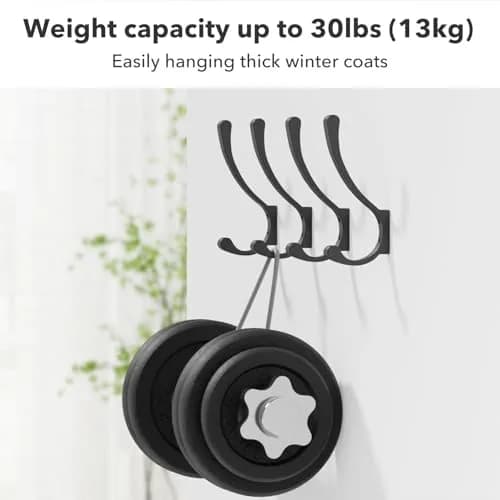 saffruff Heavy Duty Wall Mounted Coat Hooks 8 Pack | Supports 30 lbs, Rustproof Aluminum, Easy Install thumbnail 2