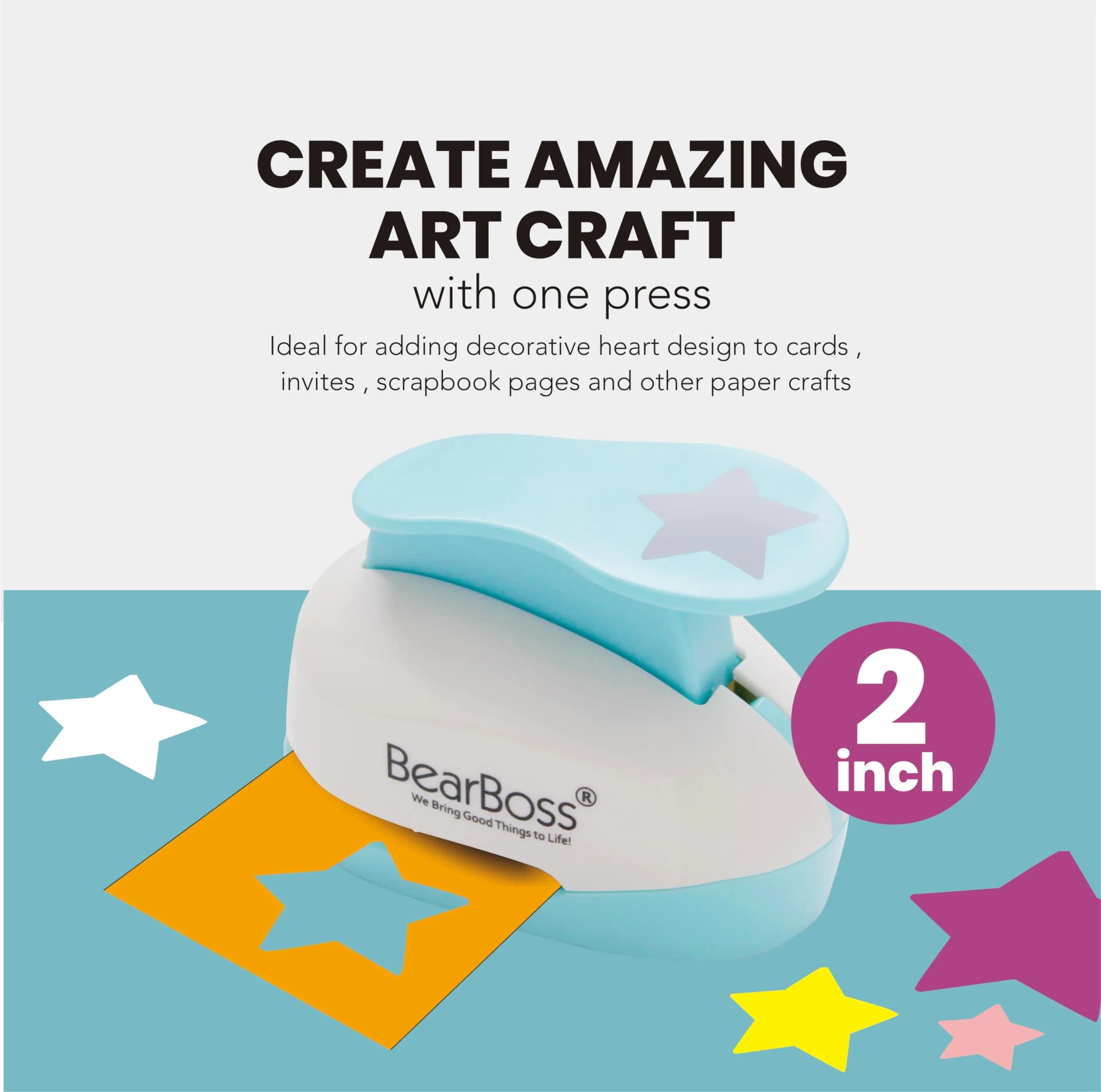 BearBoss 2 Inch Star Paper Punch - Classic White | Ergonomic Crafting Tool for Scrapbooking & Card Making - view 2
