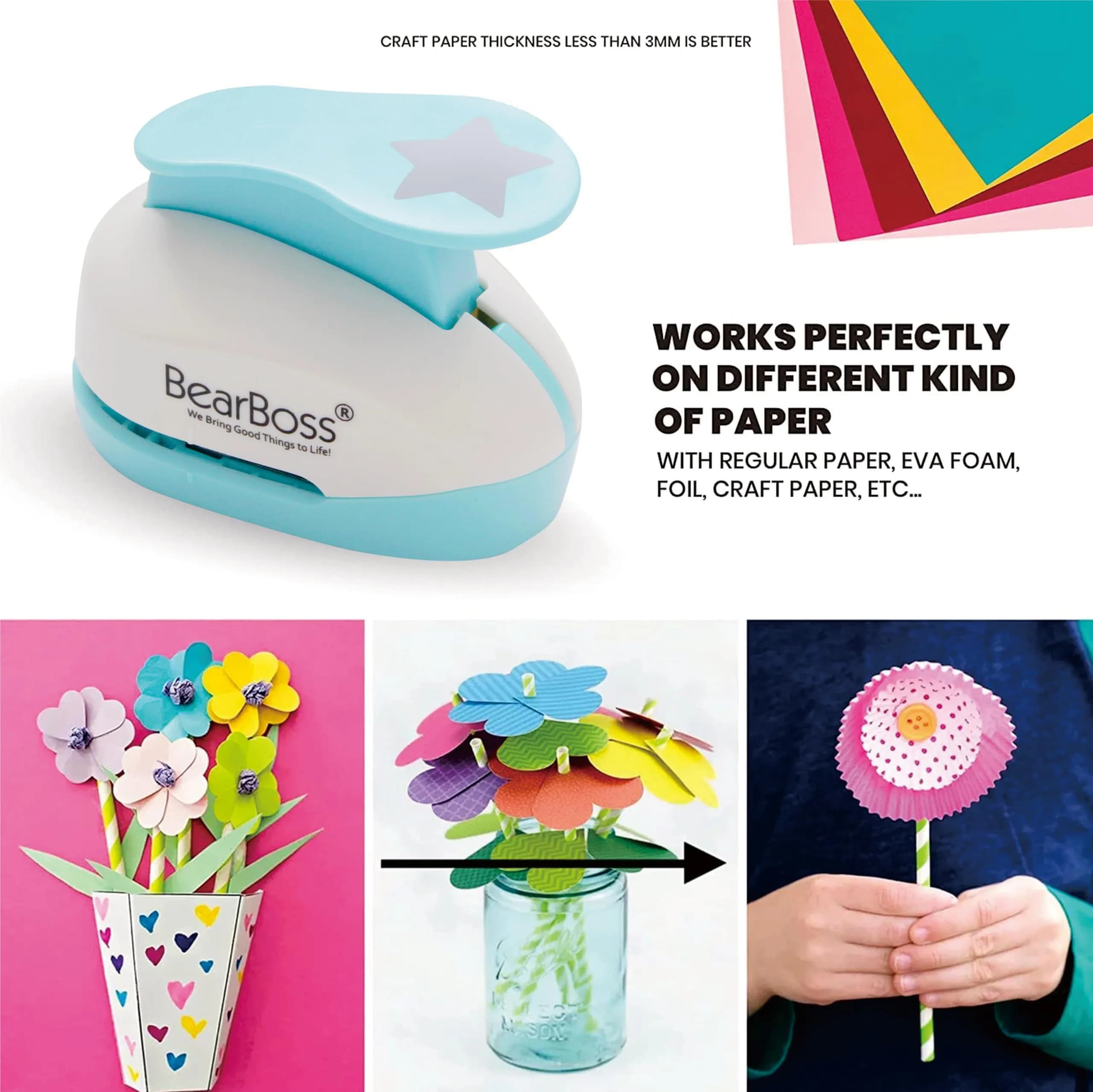 BearBoss 2 Inch Star Paper Punch - Classic White | Ergonomic Crafting Tool for Scrapbooking & Card Making - view 4