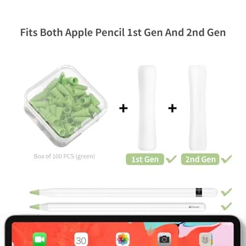 YBSUCLD Silicone Pencil Nib Sleeves for Apple Pencil 1/2/Pro/USB-C, 100pcs Green | Protects Screen & Extends Tip Life thumbnail 2
