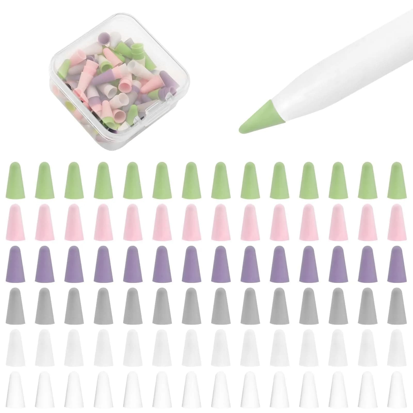 YBSUCLD 100pcs Silicone Pencil Nib Sleeve for Apple Pencils 1/2/pro/USB-C | Screen Friendly & Durable — Mixed Color
