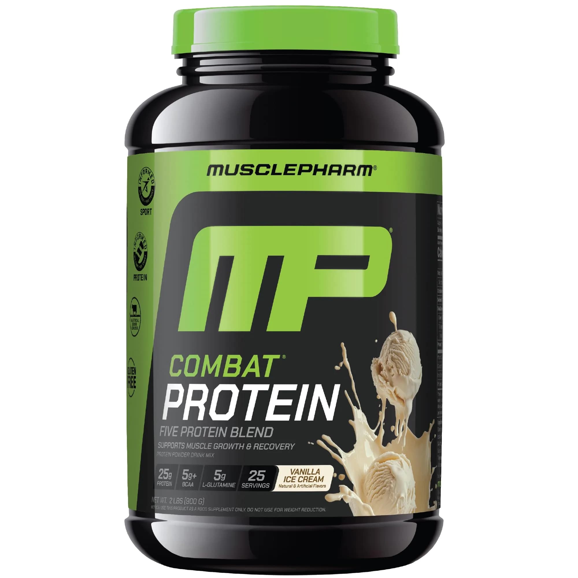 Muscle Pharm Combat Protein Powder 2 lb | 25g Protein, BCAAs & Glutamine | Vanilla Flavor | Gluten Free - main product image