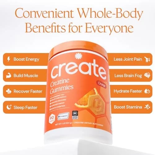 Create Creatine Monohydrate Gummies Orange 90 Count (270g) | Vegan, Gluten-Free, Non-GMO Formula for Muscle Growth & Focus thumbnail 4