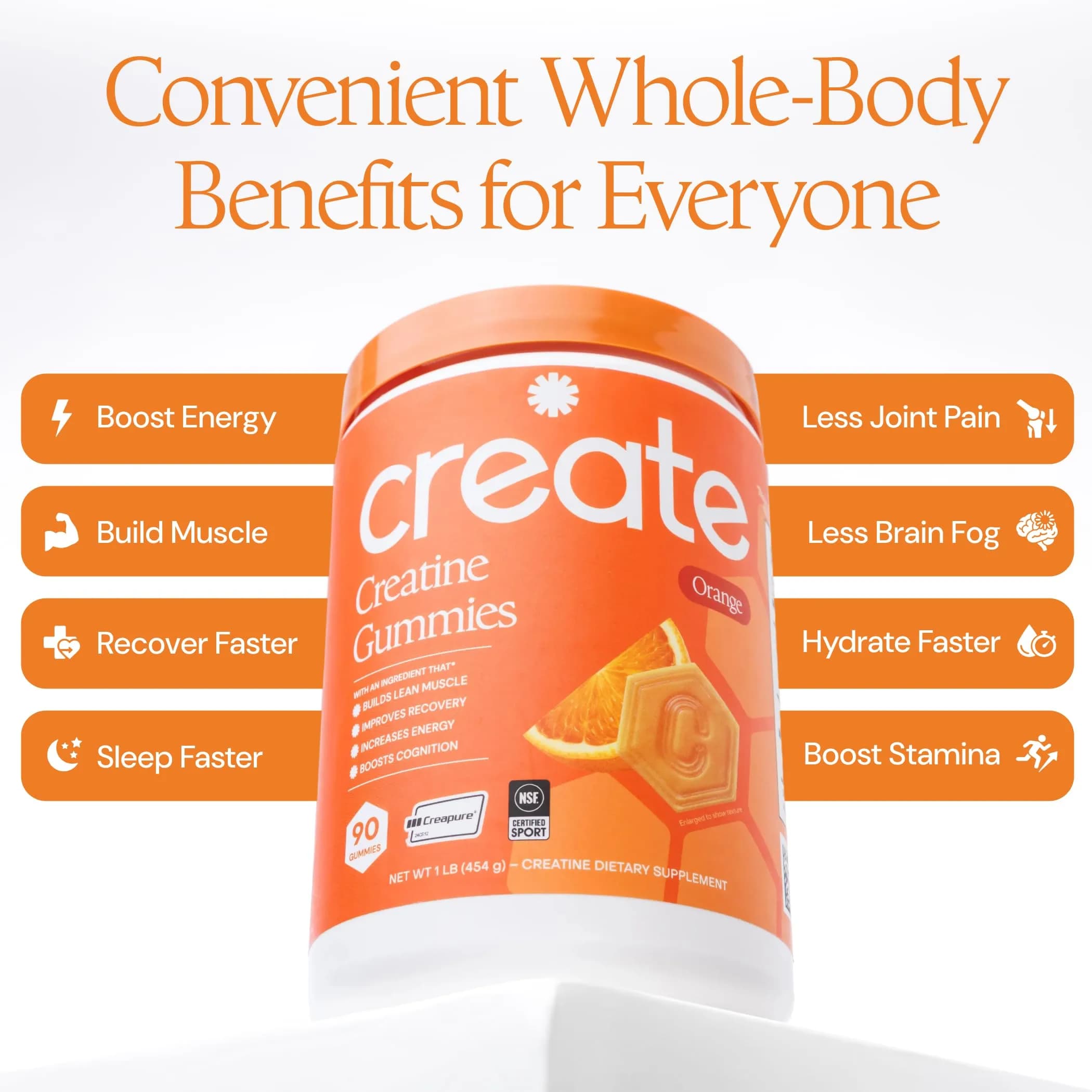 Create Creatine Monohydrate Gummies Orange 90 Count (270g) | Vegan, Gluten-Free, Non-GMO Formula for Muscle Growth & Focus - view 4