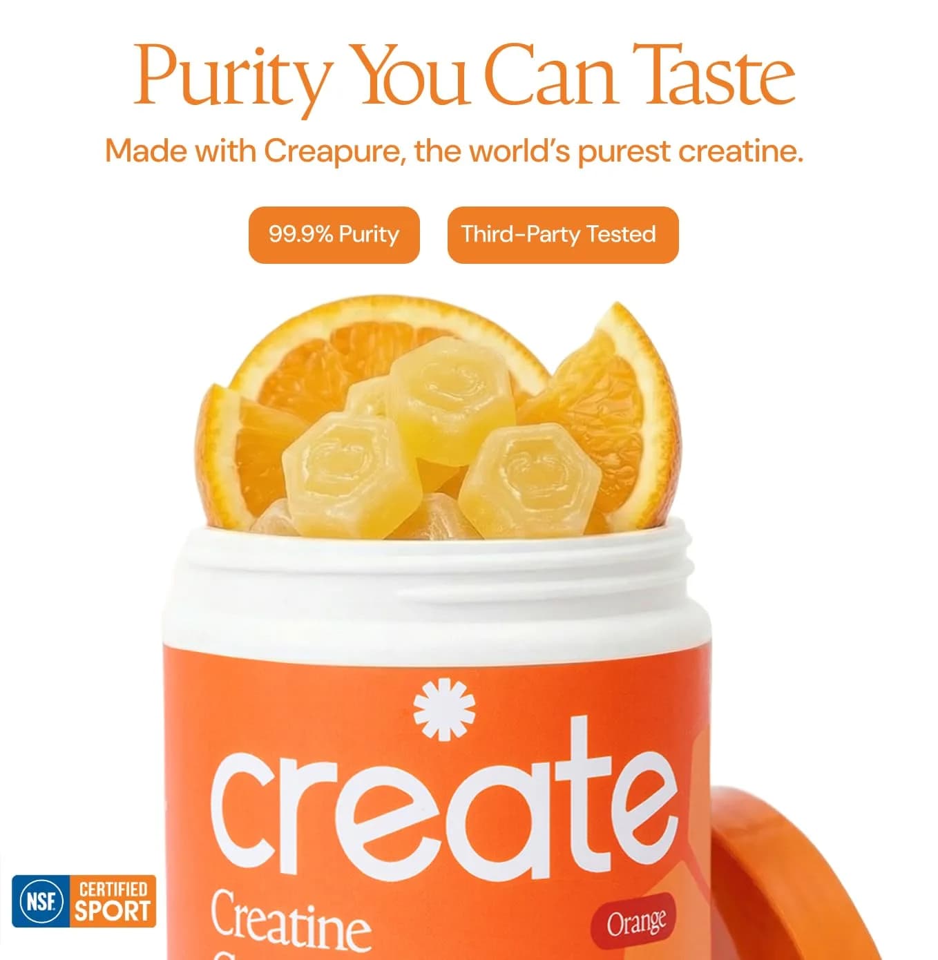 Create Creatine Monohydrate Gummies Orange 90 Count (270g) | Vegan, Gluten-Free, Non-GMO Formula for Muscle Growth & Focus - view 7