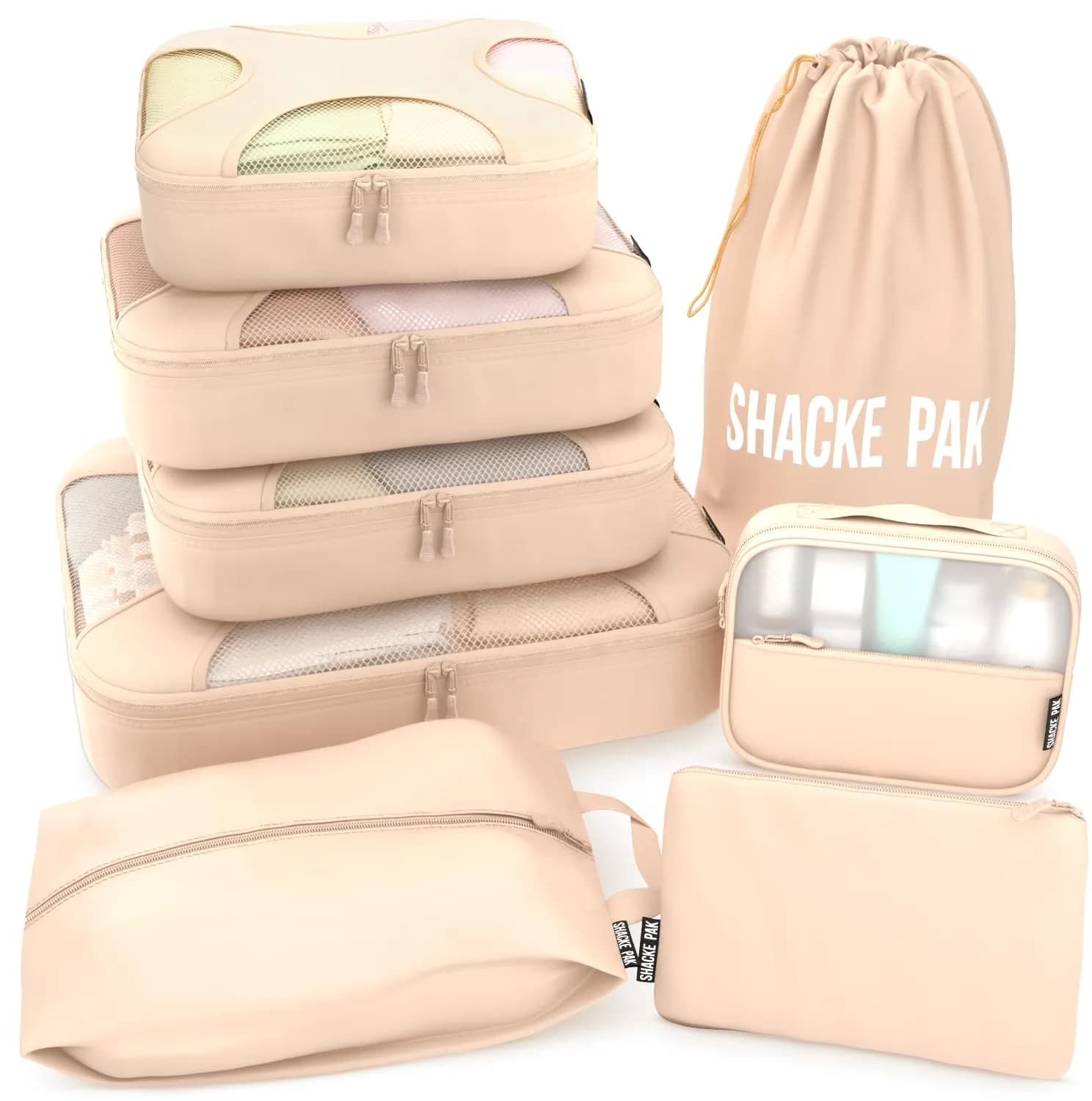 Shacke 8-Piece Packing Cubes Set in Cream with Laundry Bag - Structured Luggage Organizers - main product image