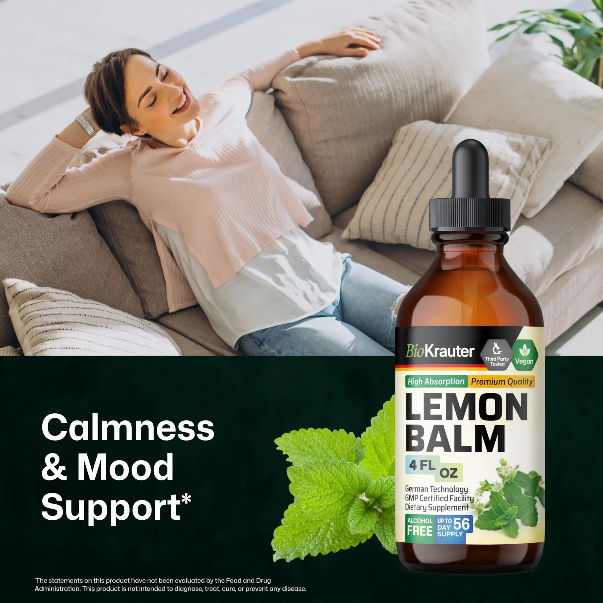 BIO KRAUTER Lemon Balm Tincture 118ml (4 Fl Oz) | Vegan Sleep Support Drops - view 2