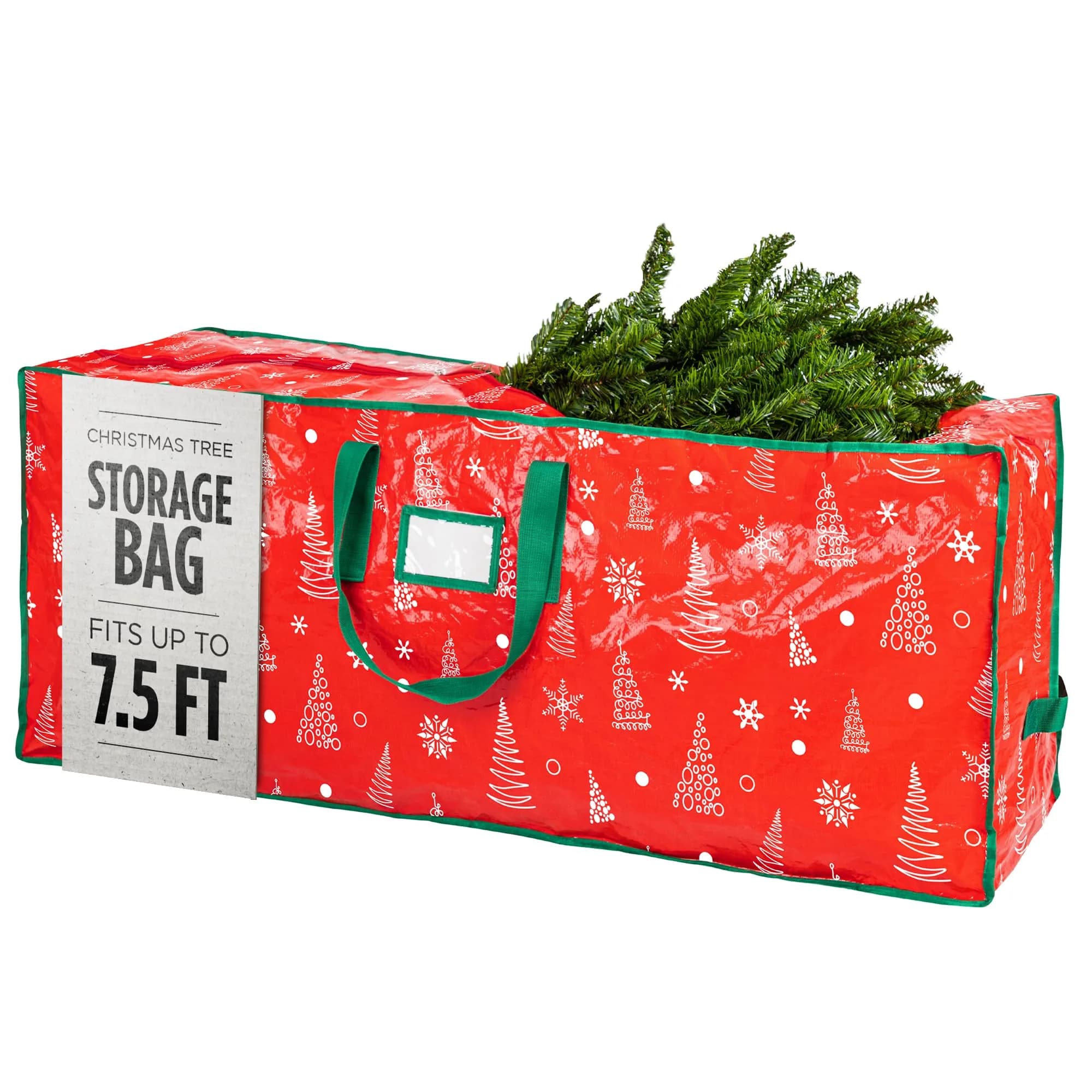 Handy Laundry Christmas Tree Storage Bag for 7.5 Foot Artificial Trees | Red Printed, Waterproof, Zippered, Heavy-Duty Handles - main product image