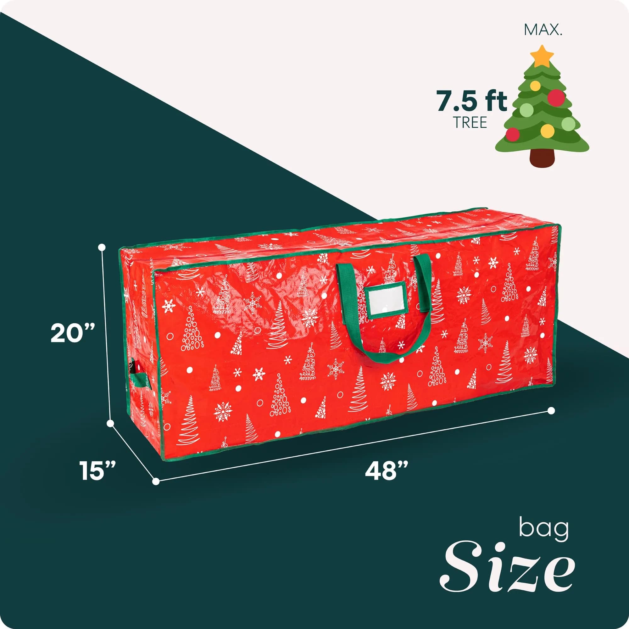 Handy Laundry Christmas Tree Storage Bag for 7.5 Foot Artificial Trees | Red Printed, Waterproof, Zippered, Heavy-Duty Handles - view 2