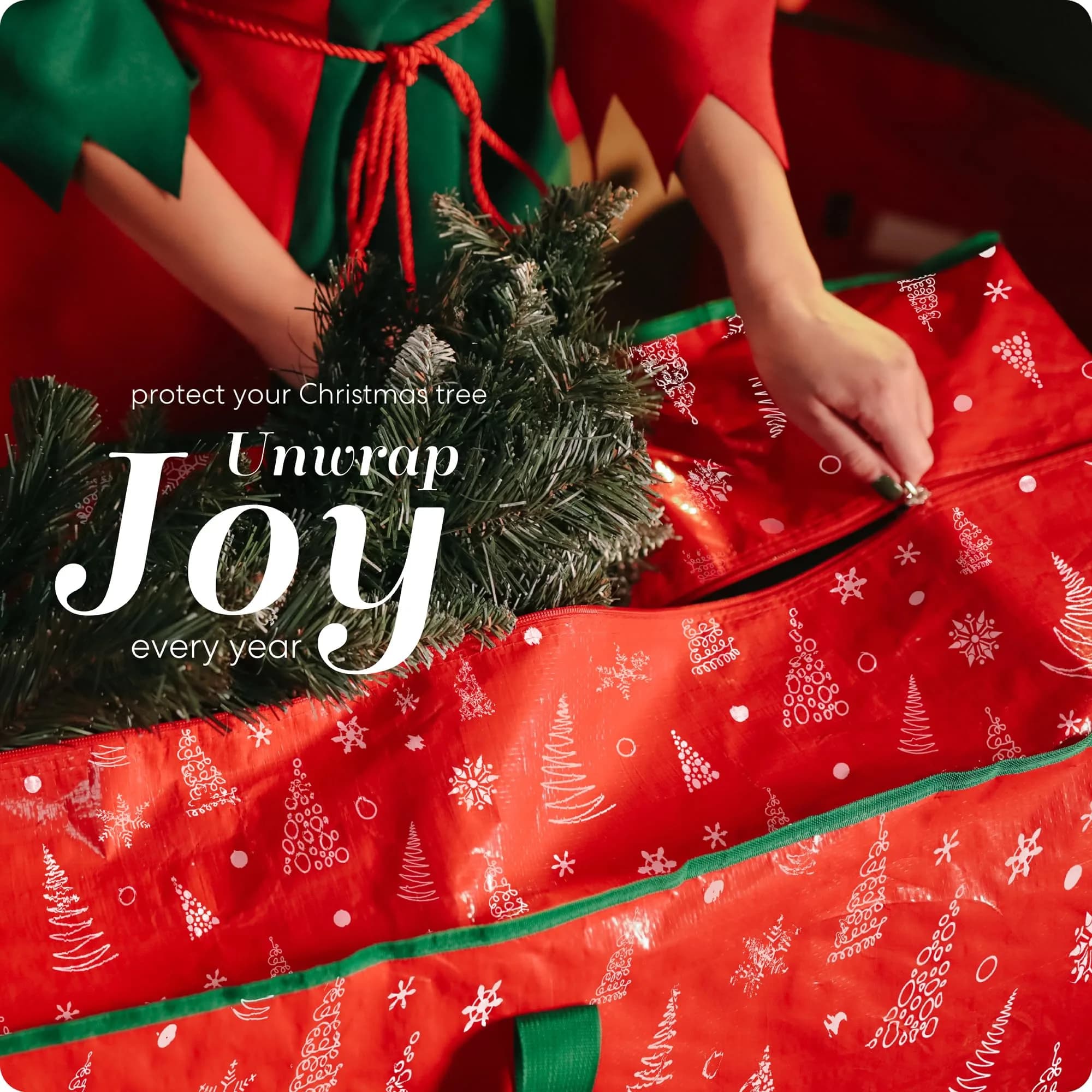 Handy Laundry Christmas Tree Storage Bag for 9ft Artificial Trees | Red Printed, Durable & Waterproof - view 5