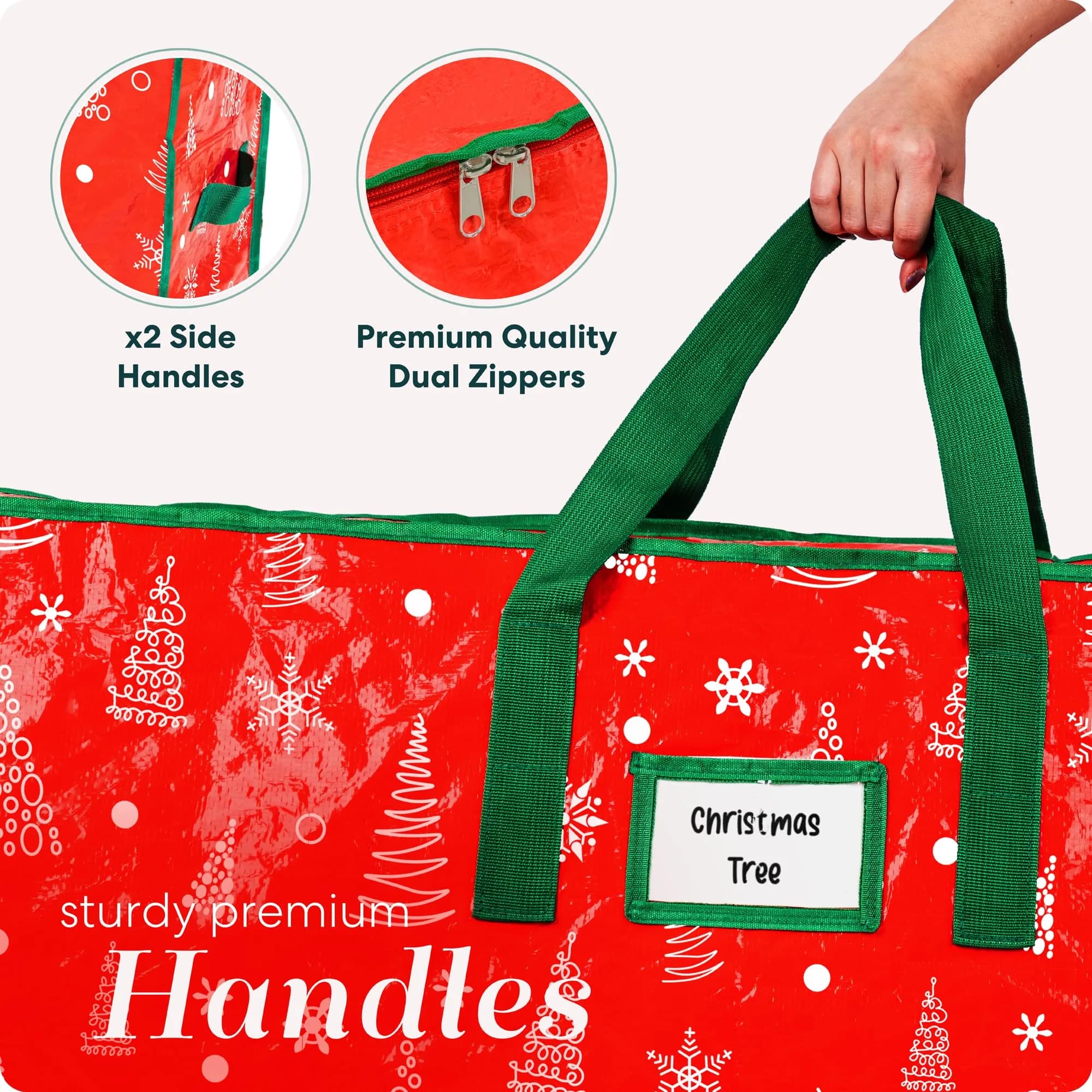 Handy Laundry Christmas Tree Storage Bag for 9ft Artificial Trees | Red Printed, Durable & Waterproof - view 4