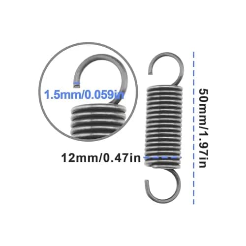 The Lord of the Tools Tension Springs with Hooks 50mm (1.97") Length, 12mm (0.47") OD, 1.5mm Wire Diameter Stainless Steel Dual Hooks | 5-Piece Set for Assembly & Repair thumbnail 3