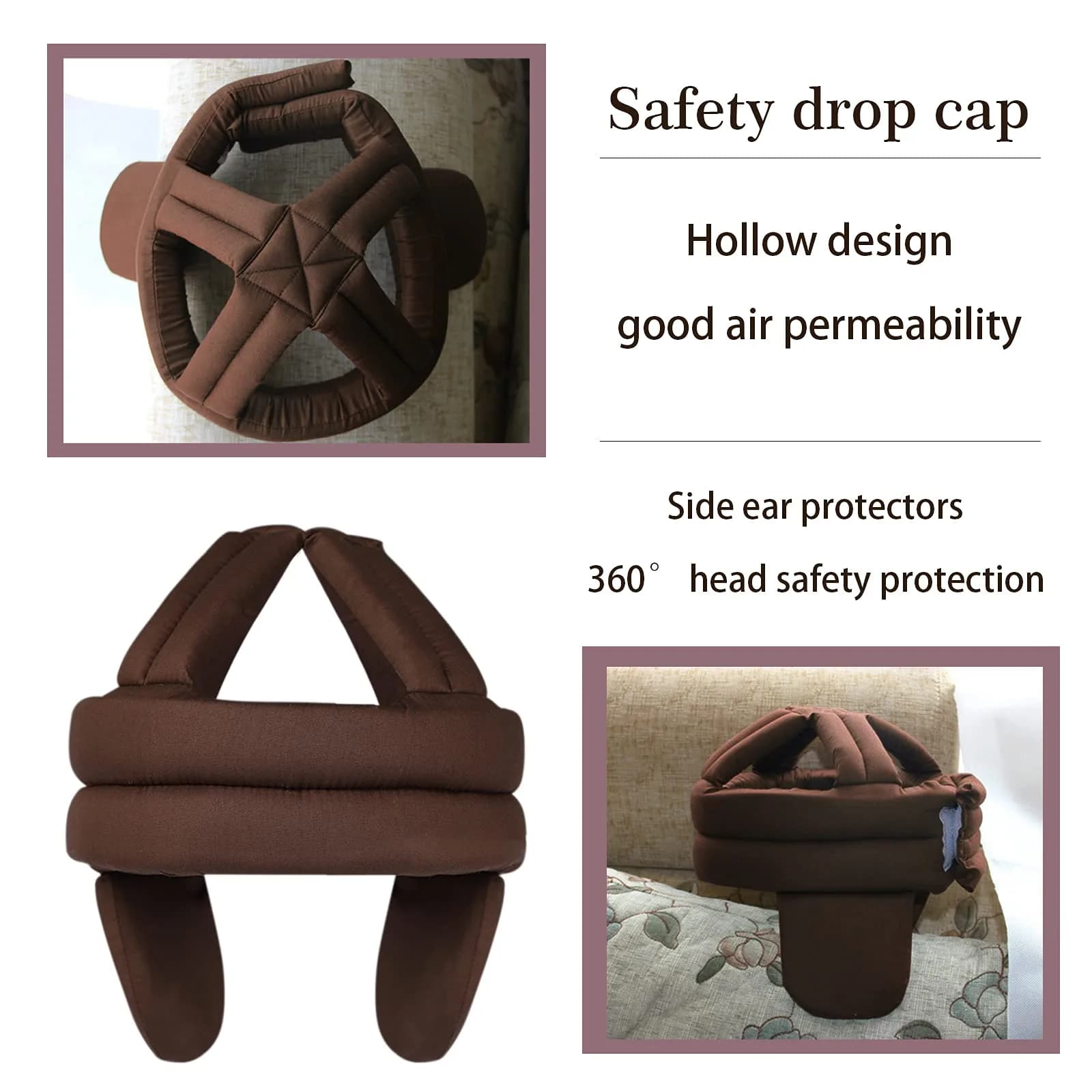 PENINSULA LOVE Elderly Protective Hat Thick Soft Helmet for Seniors - Adjustable Safety Bump Cap (Coffee) - view 5