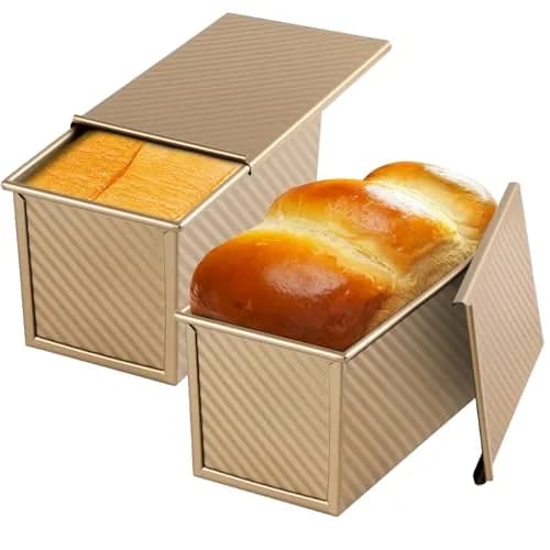 Beasea Pullman Loaf Pan 2 Pack 1 lb | Non-Stick Carbon Steel Bakeware with Lid thumbnail 1