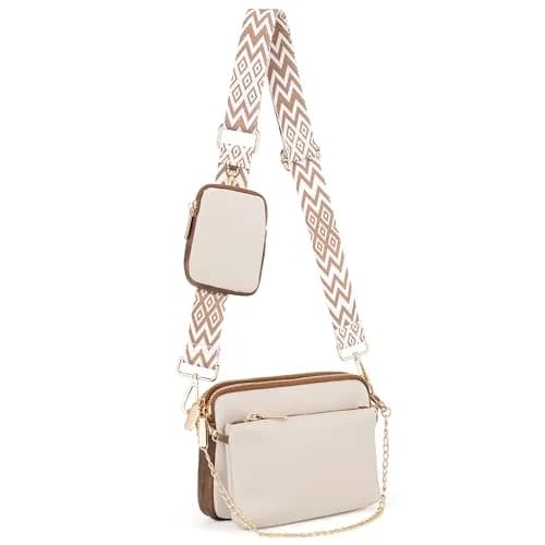 UTO Small Crossbody Bags 3 in 1 Trendy Belt Purse Fanny Chest Pack White B | Water-Resistant Synthetic Leather thumbnail 1
