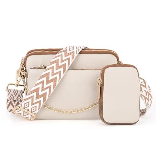 UTO Small Crossbody Bags 3 in 1 Trendy Belt Purse Fanny Chest Pack White B | Water-Resistant Synthetic Leather thumbnail 4