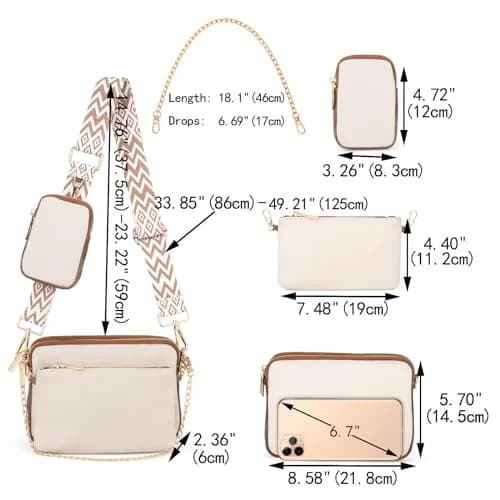 UTO Small Crossbody Bags 3 in 1 Trendy Belt Purse Fanny Chest Pack White B | Water-Resistant Synthetic Leather thumbnail 7