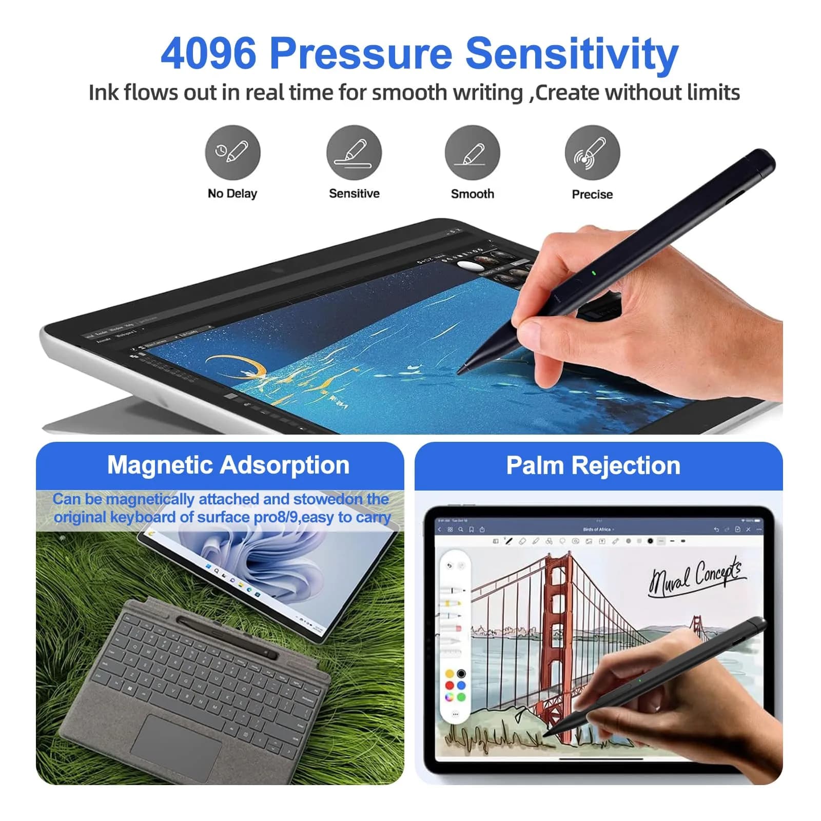 JvKzaen Stylus Pen for Microsoft Surface Pro 12/11/10/X/9/8/7/6/5/4, Go 3/2/1, Book 3/2/1, Laptop 1-5 | 4096 Pressure Sensitivity, 66H Battery - view 5