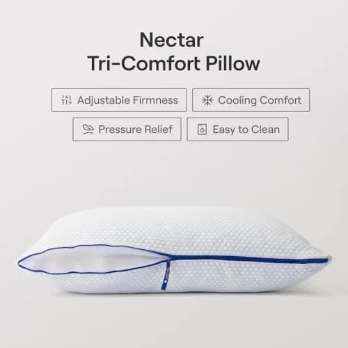 Nectar Tri-Comfort Cooling Pillow King Size 50.8 cm x 91.4 cm (20 x 36 inches) | Adjustable Firmness & Cooling Cover thumbnail 2