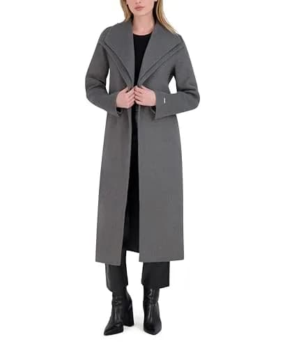 TAHARI Women's Elliot Slim Fit Wool Blend Wrap Coat, Ash, Small | Elegant Wool Coat for Work & Travel thumbnail 2