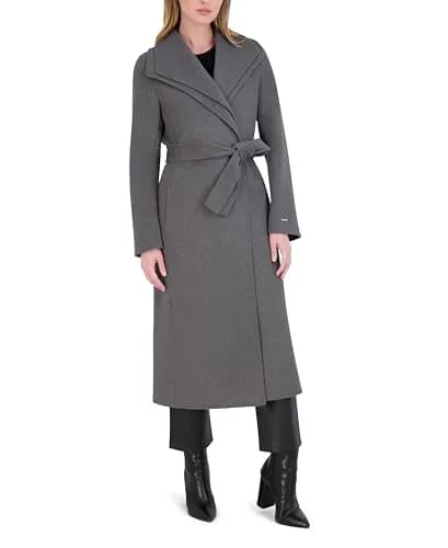 TAHARI Women's Elliot Slim Fit Wool Blend Wrap Coat, Ash, Small | Elegant Wool Coat for Work & Travel thumbnail 3