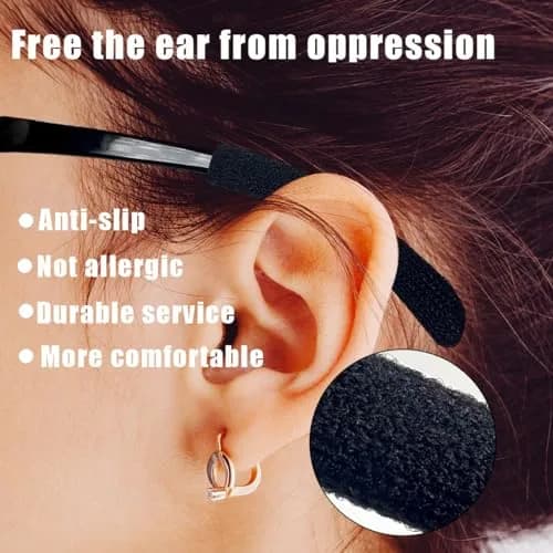 Qoaimu Soft Cotton Glasses Ear Cushions | Anti-Slip Elastic Ear Pads for Eyeglasses Comfort thumbnail 2