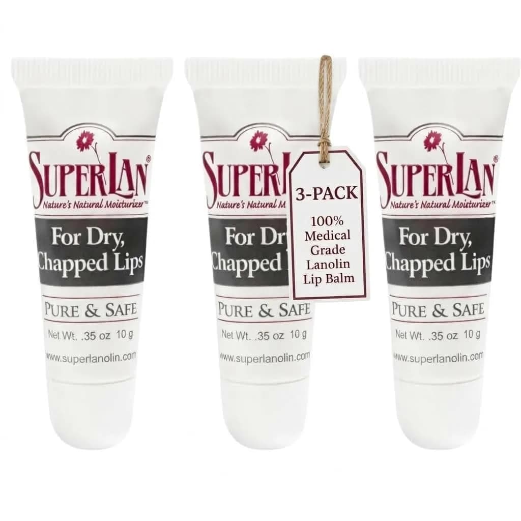 superlan Organic Lanolin Lip Balm 3-Pack & Nipple Cream | Deep Hydration for Dry Lips & Sensitive Skin — Original