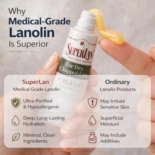 superlan Organic Lanolin Lip Balm 3-Pack & Nipple Cream | Deep Hydration for Dry Lips & Sensitive Skin thumbnail 4