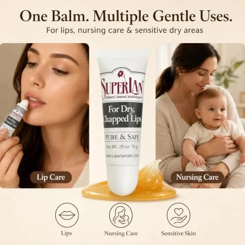 superlan Organic Lanolin Lip Balm 3-Pack & Nipple Cream | Deep Hydration for Dry Lips & Sensitive Skin thumbnail 6