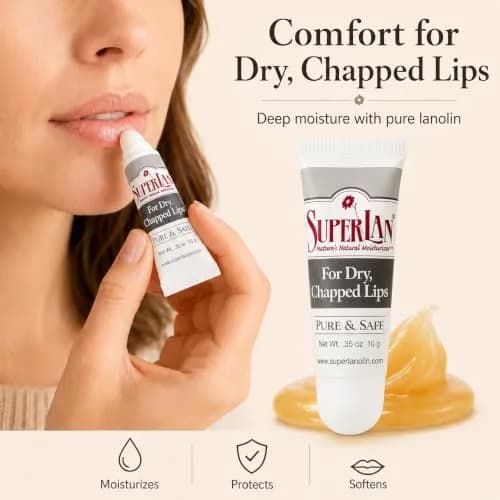 superlan Organic Lanolin Lip Balm 3-Pack & Nipple Cream | Deep Hydration for Dry Lips & Sensitive Skin thumbnail 7