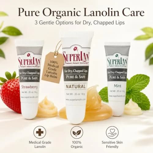superlan Organic Lanolin Lip Balm 3-Pack & Nipple Cream | Deep Hydration for Dry Lips & Sensitive Skin thumbnail 8